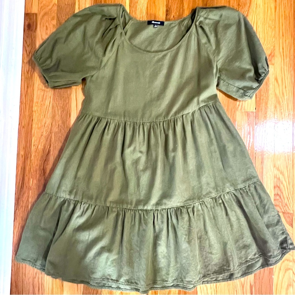 Madewell Puff Sleeve Dress In Green